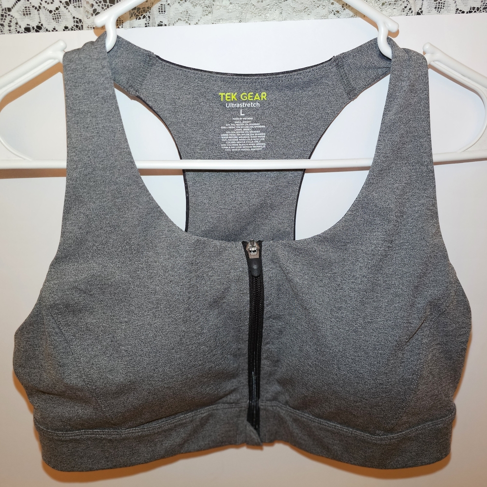 Tek Gear Women's Heather Gray Sports Bra with Front Zipper